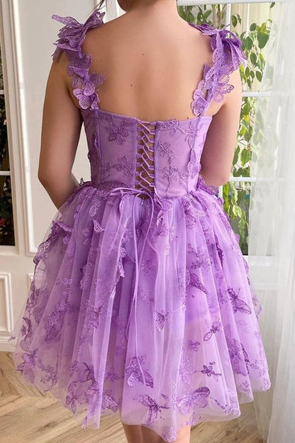 Butterfly Applique Tulle Corset Mini Dress