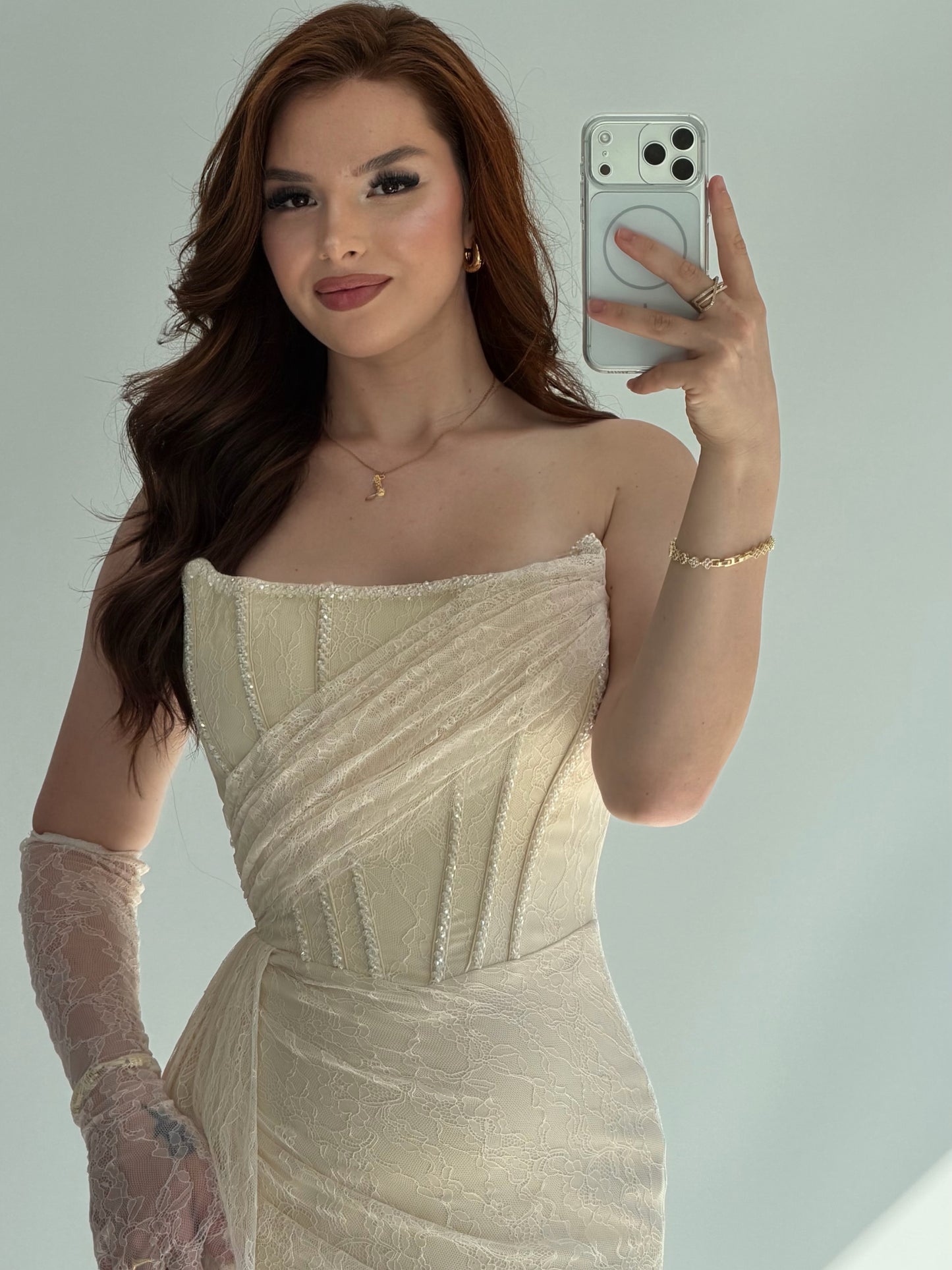 Strapless Lace Corset Evening Gown