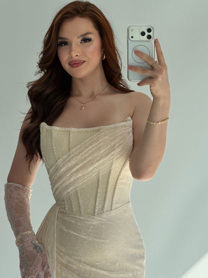 Strapless Lace Corset Evening Gown