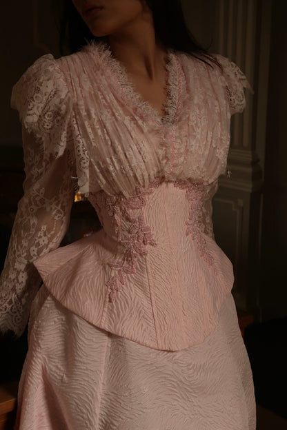Lace Long Sleeve Corset Peplum Ball Gown