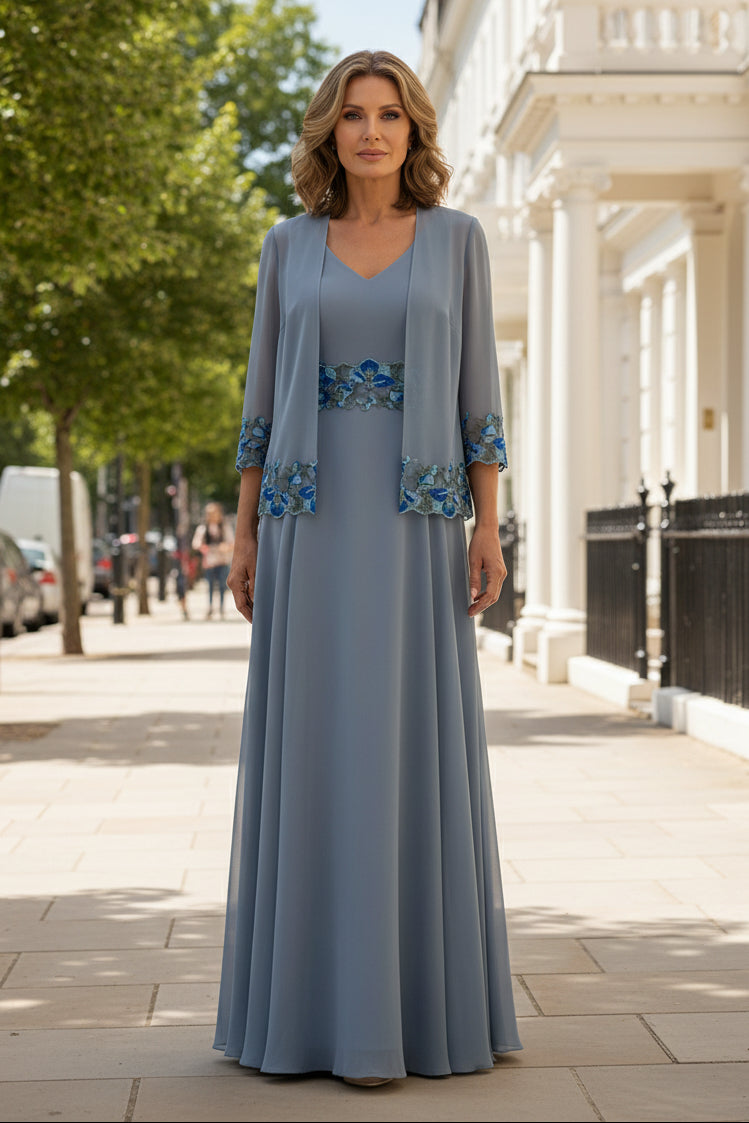 A-Line Chiffon Maxi Dress and Jacket Set