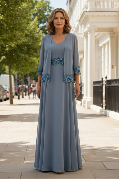 A-Line Chiffon Maxi Dress and Jacket Set