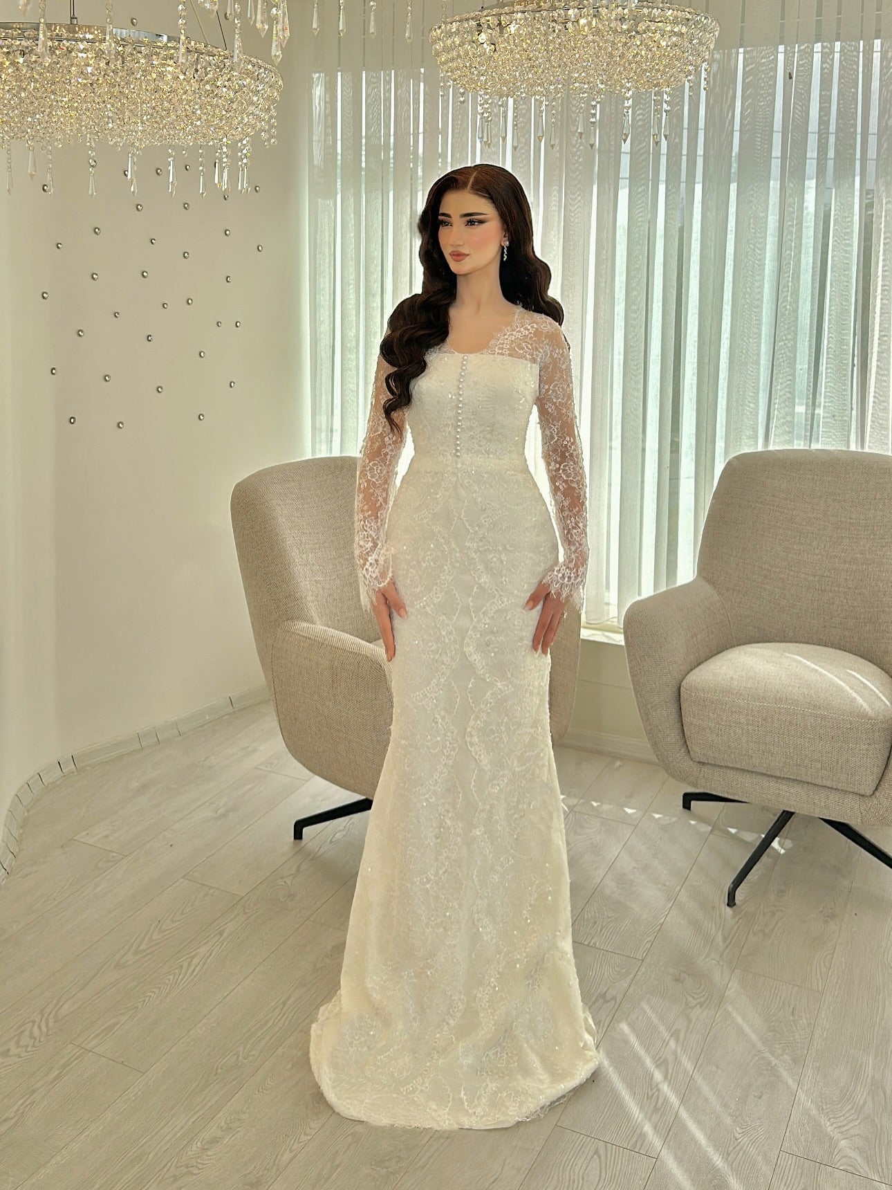 Lace Mermaid Long Sleeve Wedding Dress