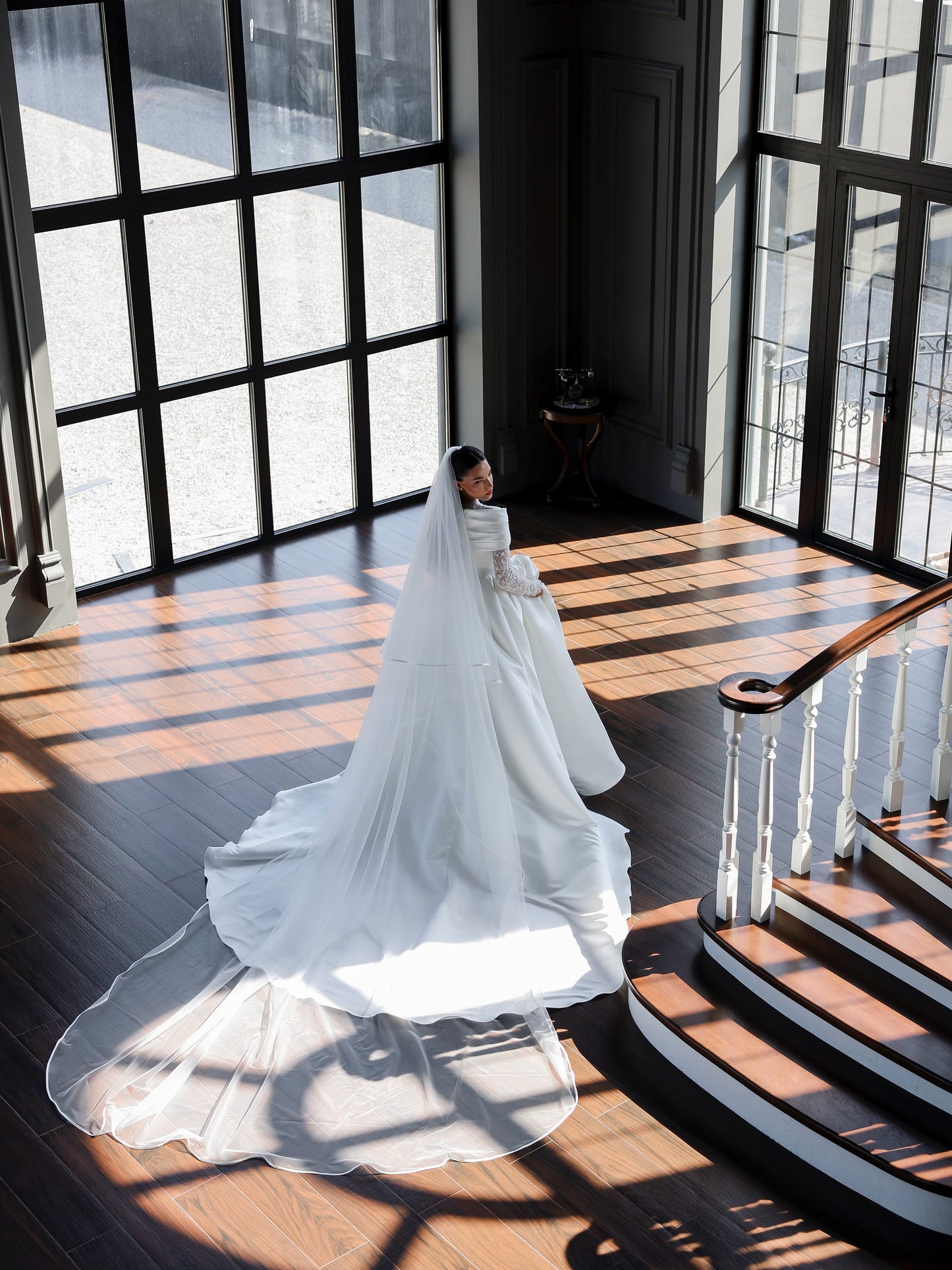 Lace High-Neck Ball Gown Wedding Dress with Train