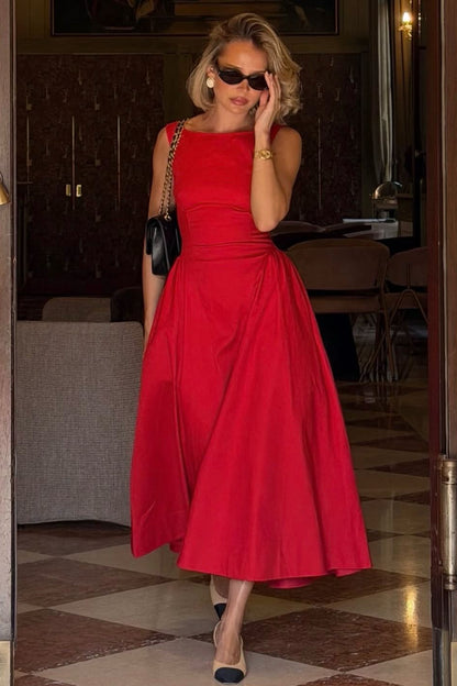 Elegant Sleeveless Bateau Neck A-Line Midi Dress