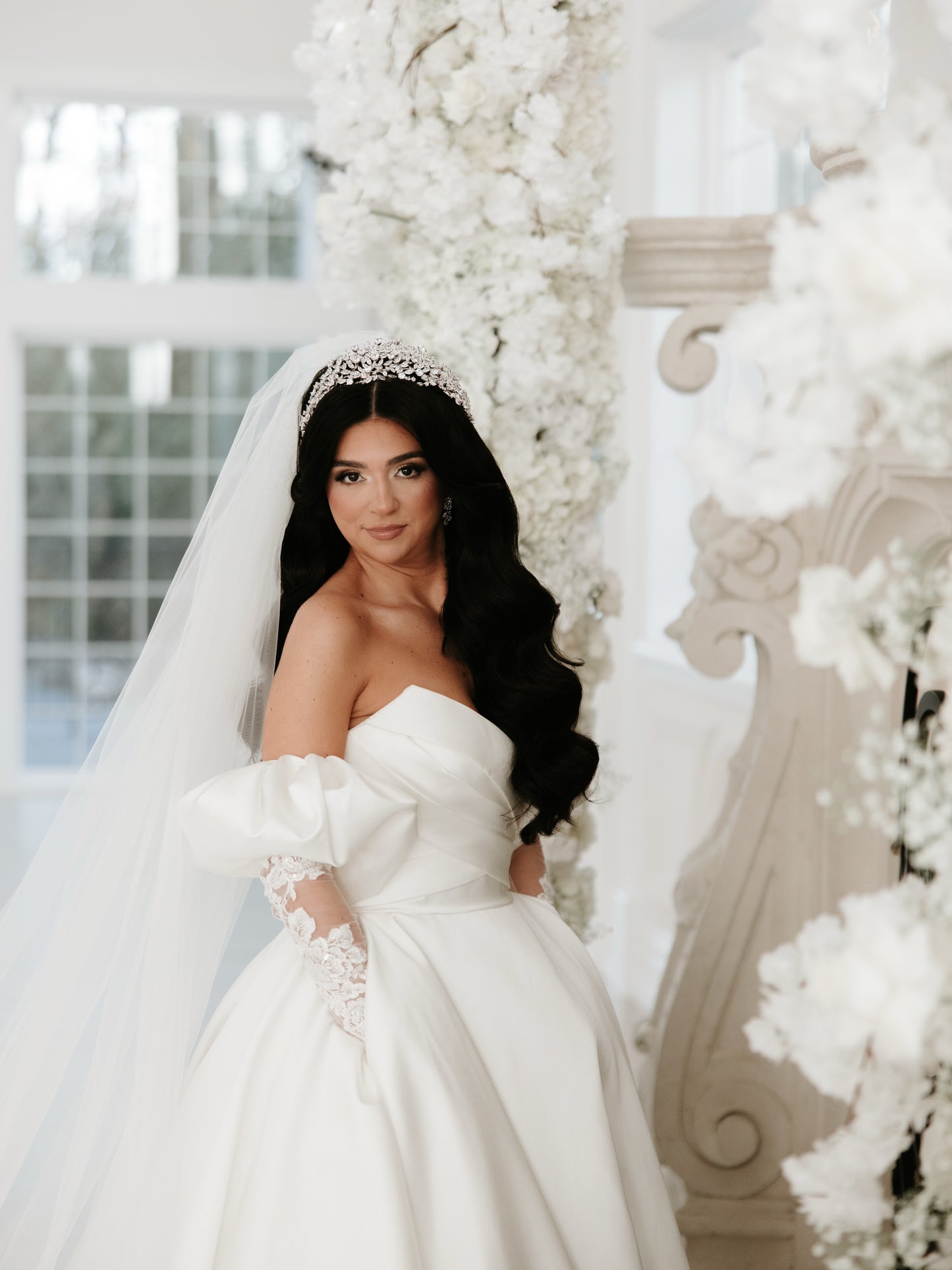Off-the-Shoulder Satin Ball Gown Wedding Dress
