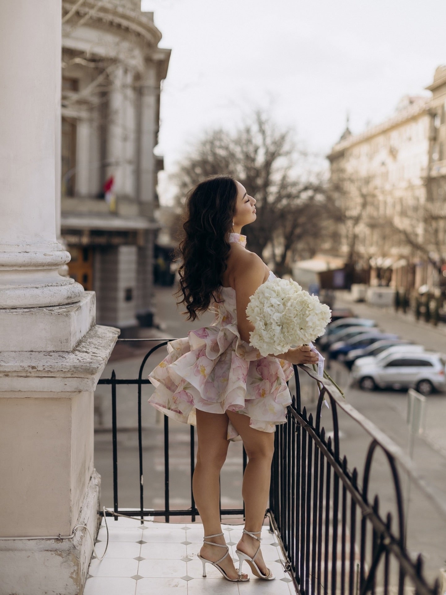 One-Shoulder Tiered Organza Ruffled Mini Dress