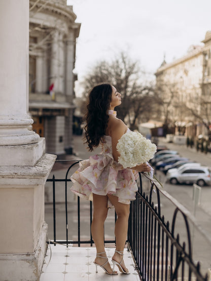 One-Shoulder Tiered Organza Ruffled Mini Dress