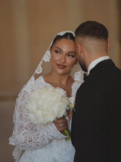 Lace Ball Gown Wedding Dress with Long Sleeves