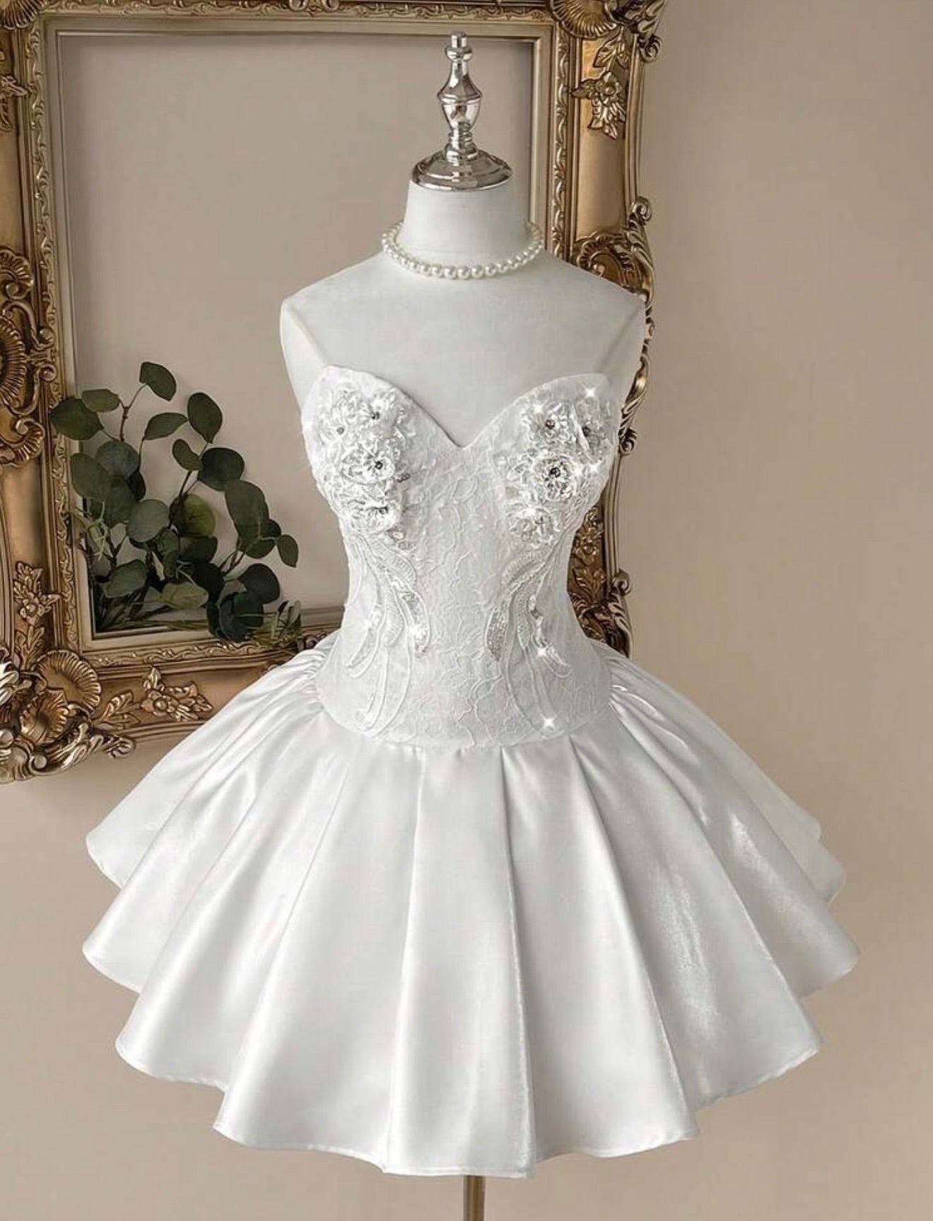 Sweetheart Lace Corset Satin Pleated Mini Dress
