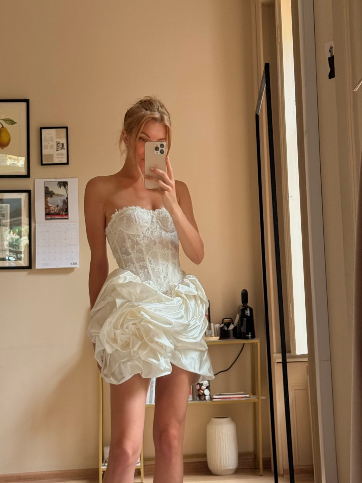 Strapless Lace Corset Mini Dress with Bubble Skirt