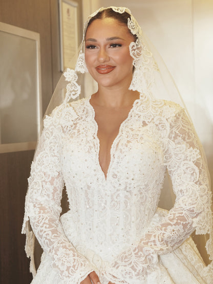 Lace Ball Gown Wedding Dress with Long Sleeves