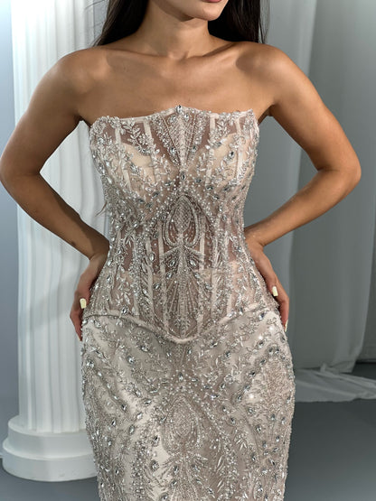 Strapless Corset Beaded Evening Gown