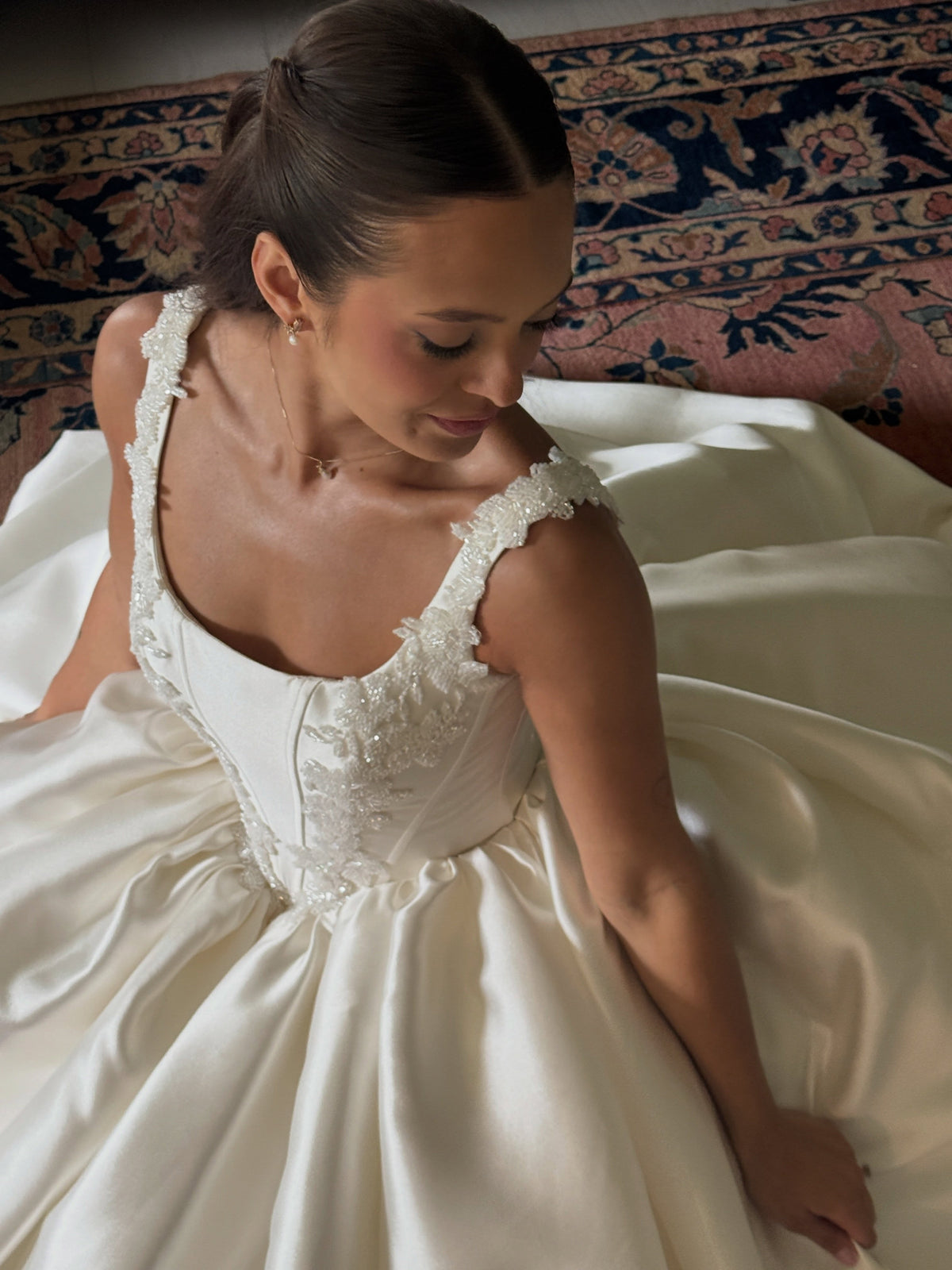 Beaded Bodice Satin Ball Gown Wedding Dress