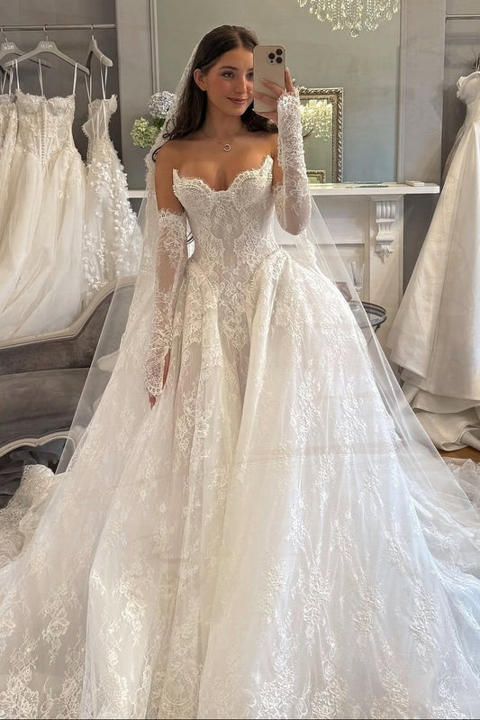 Corset Sweetheart Lace Ball Gown Wedding Dress