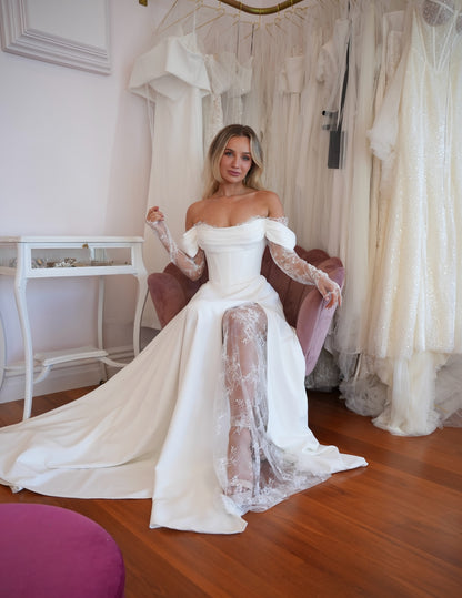 Corset A-Line Wedding Dress with Lace Slit