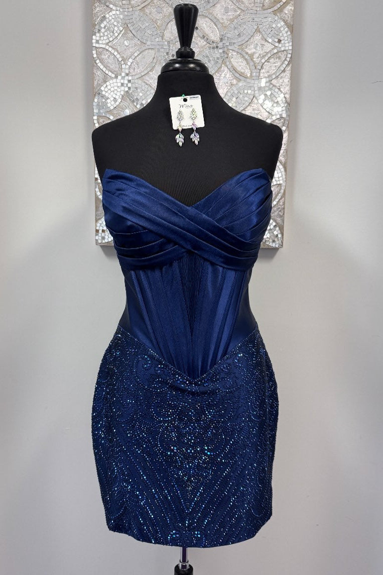 Strapless Sweetheart Beaded Corset Mini Dress