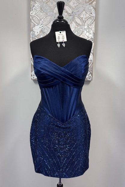 Strapless Sweetheart Beaded Corset Mini Dress