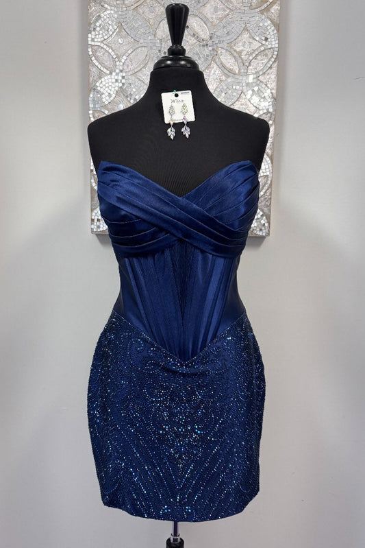 Strapless Sweetheart Beaded Corset Mini Dress
