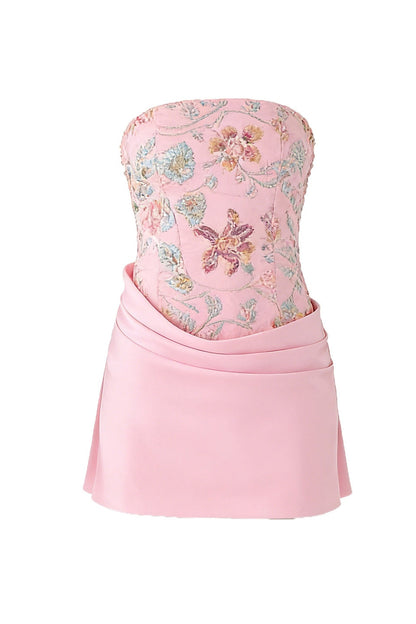 Strapless Floral Embroidered Corset Mini Dress