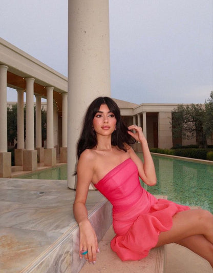 Strapless Ruched Mini Dress with Bubble Skirt