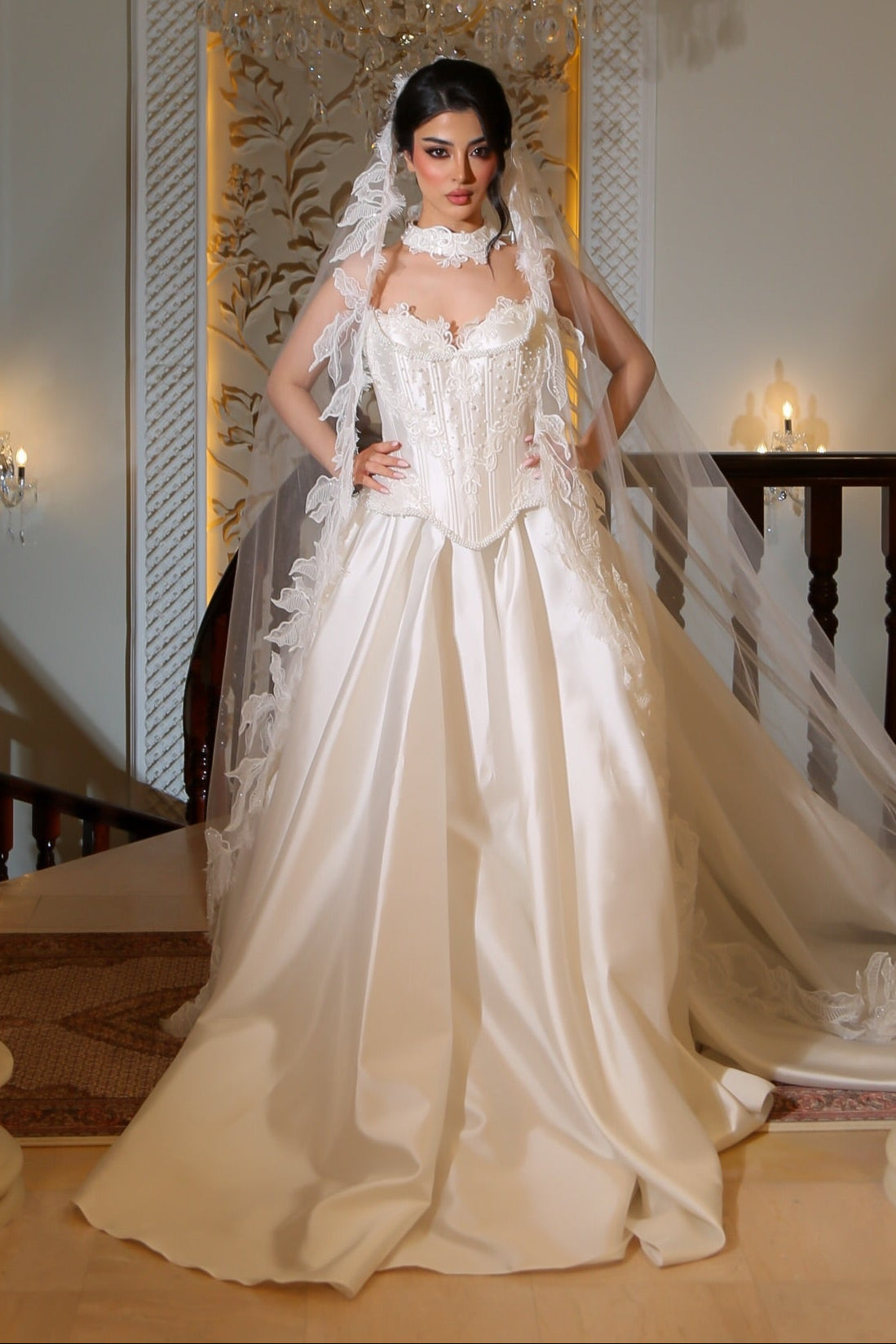 Corset Ball Gown Wedding Dress with Lace Veil