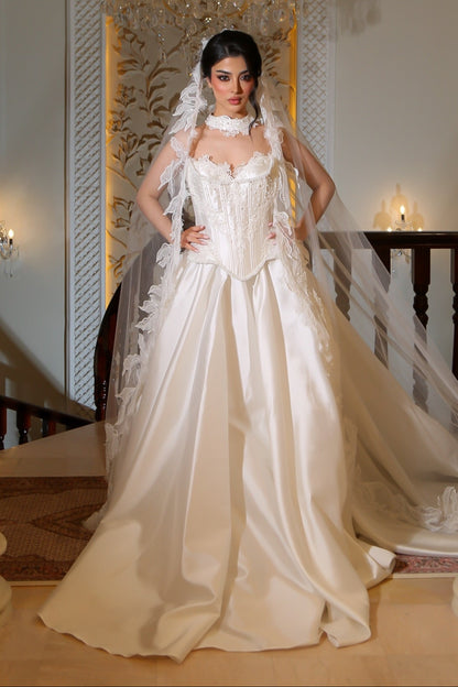 Corset Ball Gown Wedding Dress with Lace Veil