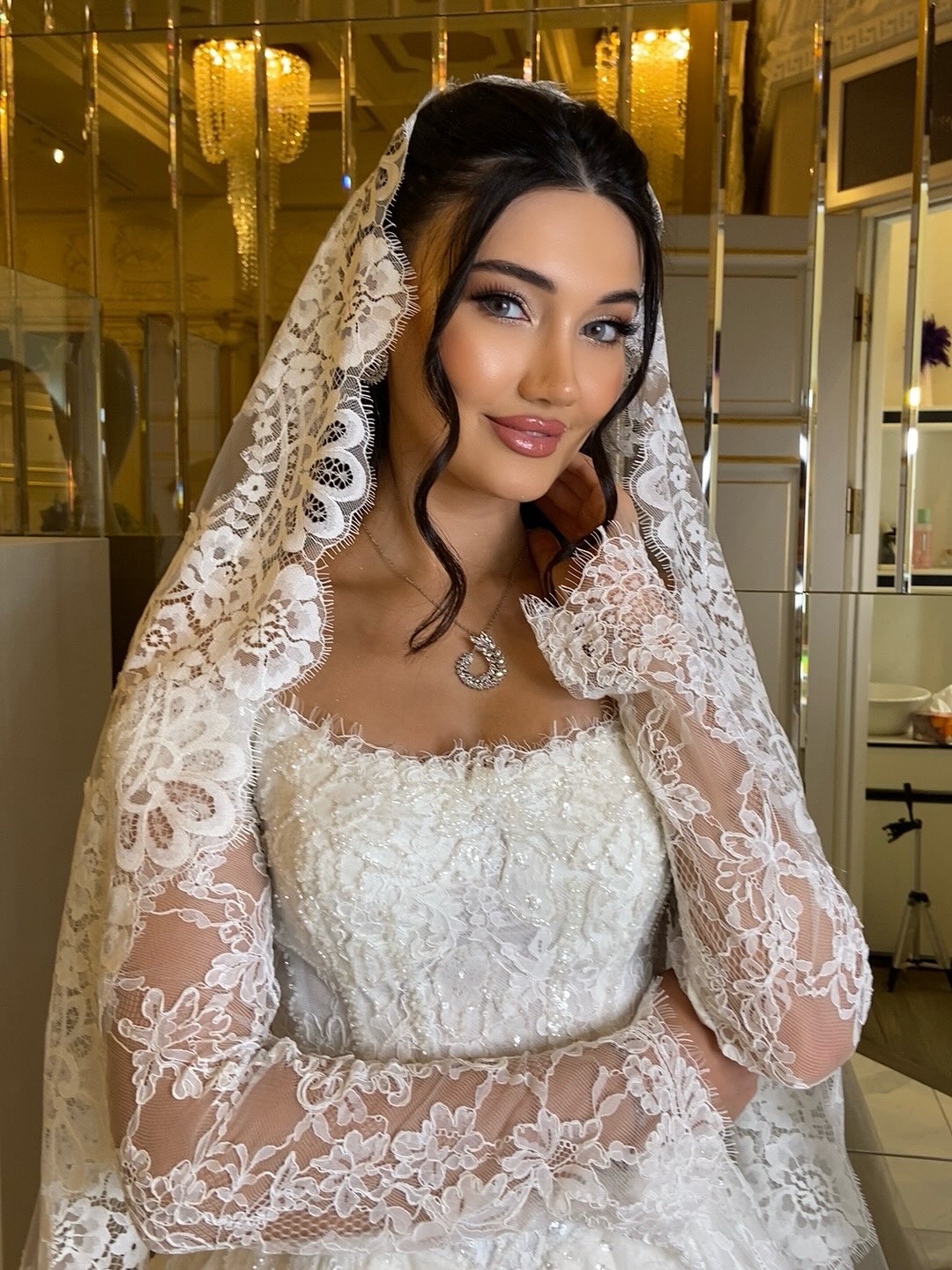 Off-the-Shoulder Lace Long Sleeve Ball Gown Wedding Dress