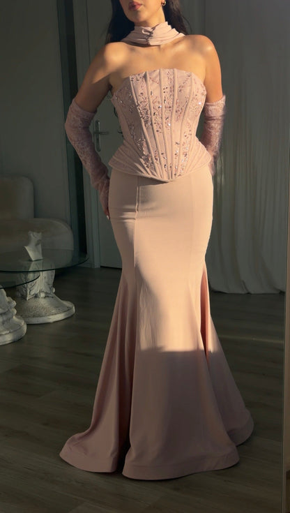 Corset Mermaid Evening Gown with Beaded Bodice