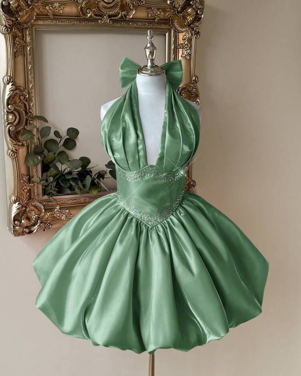 Halter Deep V-Neck Corset Bubble Mini Dress
