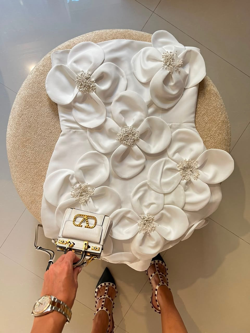 3D Floral Applique Strapless Mini Dress