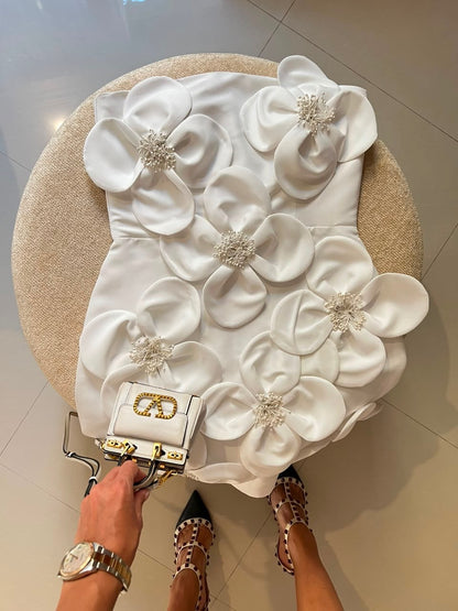 3D Floral Applique Strapless Mini Dress