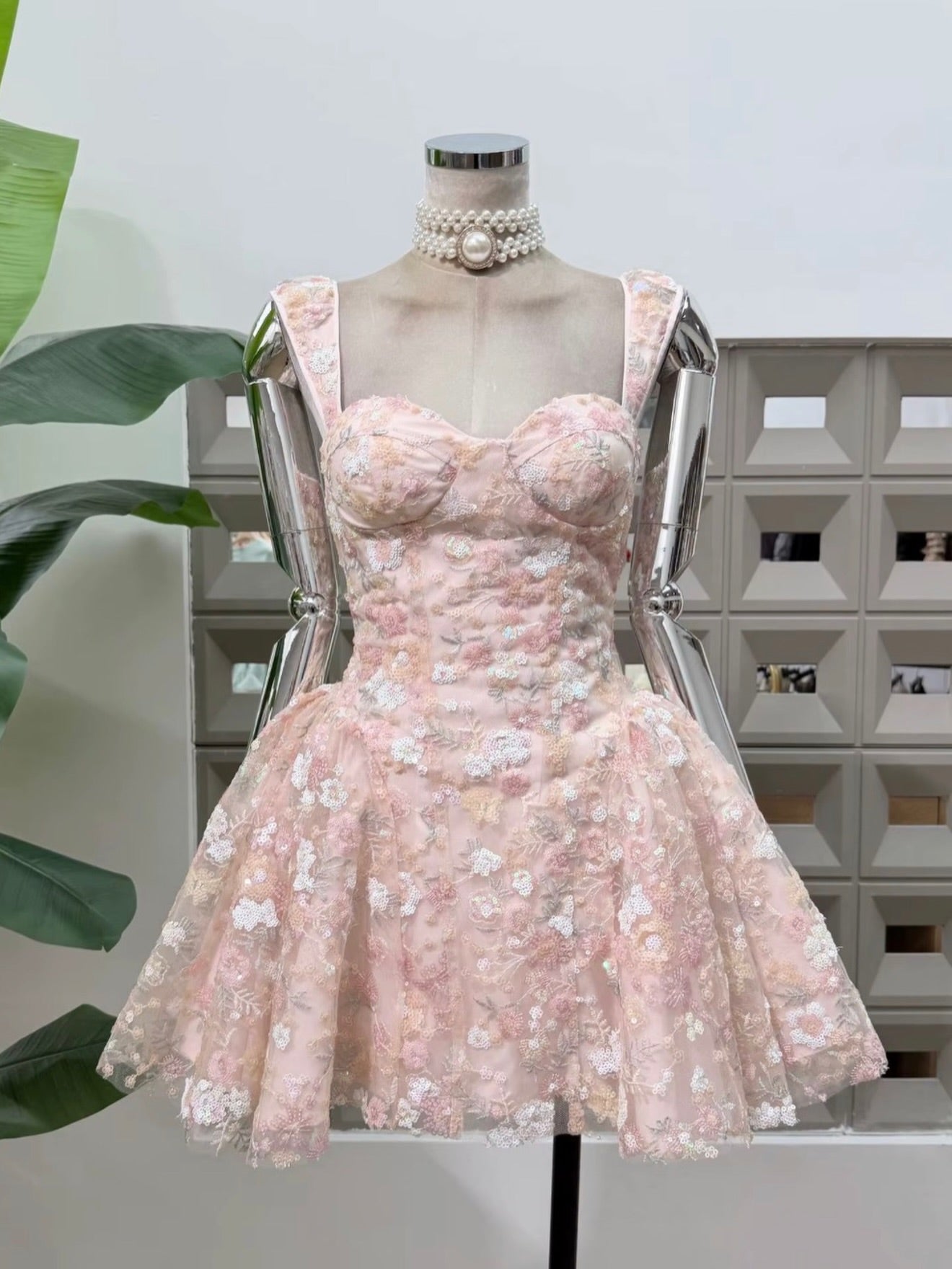Floral Sequin Corset Mini Dress