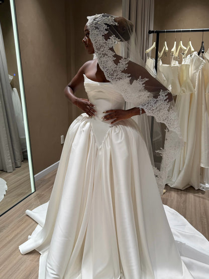Strapless Satin Ball Gown Wedding Dress with Train