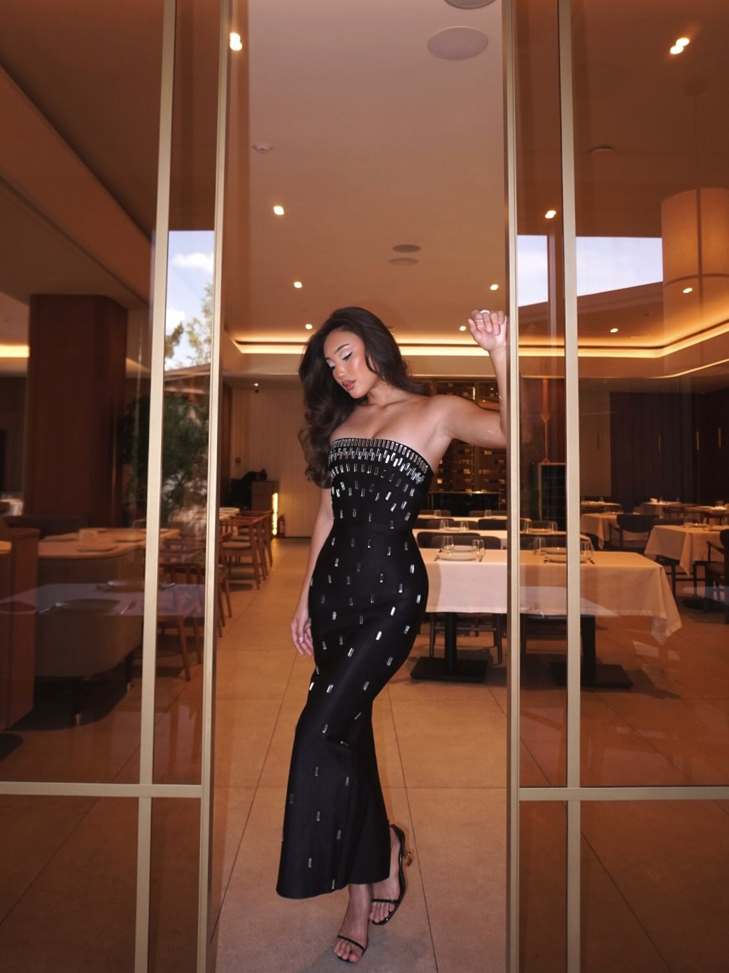 Strapless Embellished Column Maxi Dress