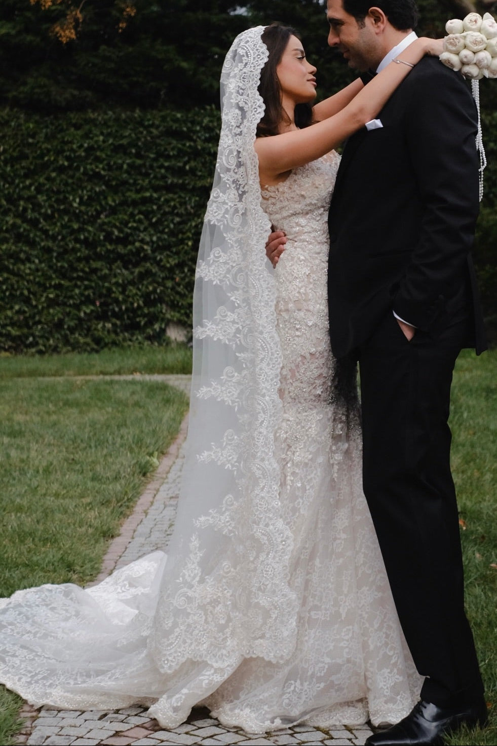 Strapless Lace Mermaid Wedding Gown with Train