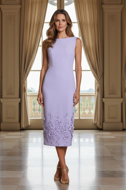 Floral Appliqué Sleeveless Sheath Midi Dress