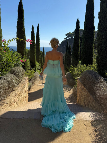 Strapless Two-Piece Tiered Ruffle Maxi Set