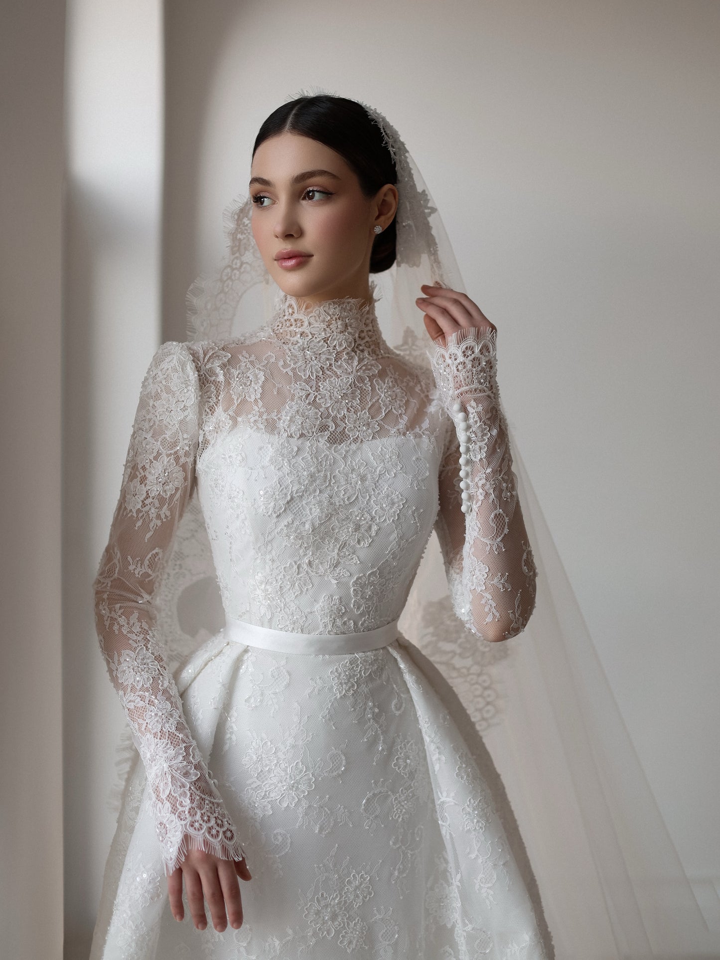 Romantic Lace High Neck Ball Gown Wedding Dress