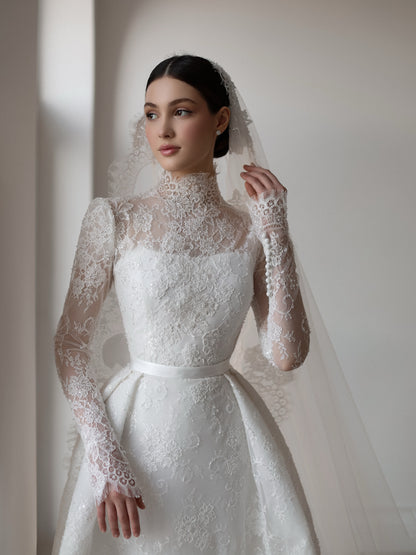 Romantic Lace High Neck Ball Gown Wedding Dress