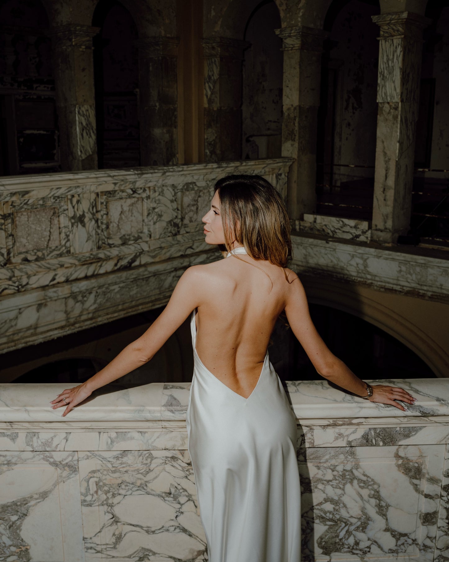 Satin Halter Slip Dress with Open V-Back