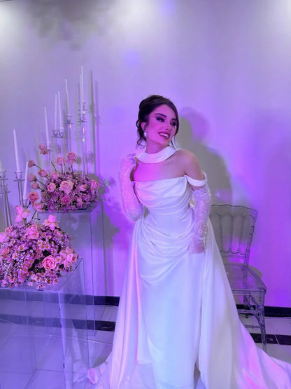 Choker Off-the-Shoulder Satin Wedding Gown