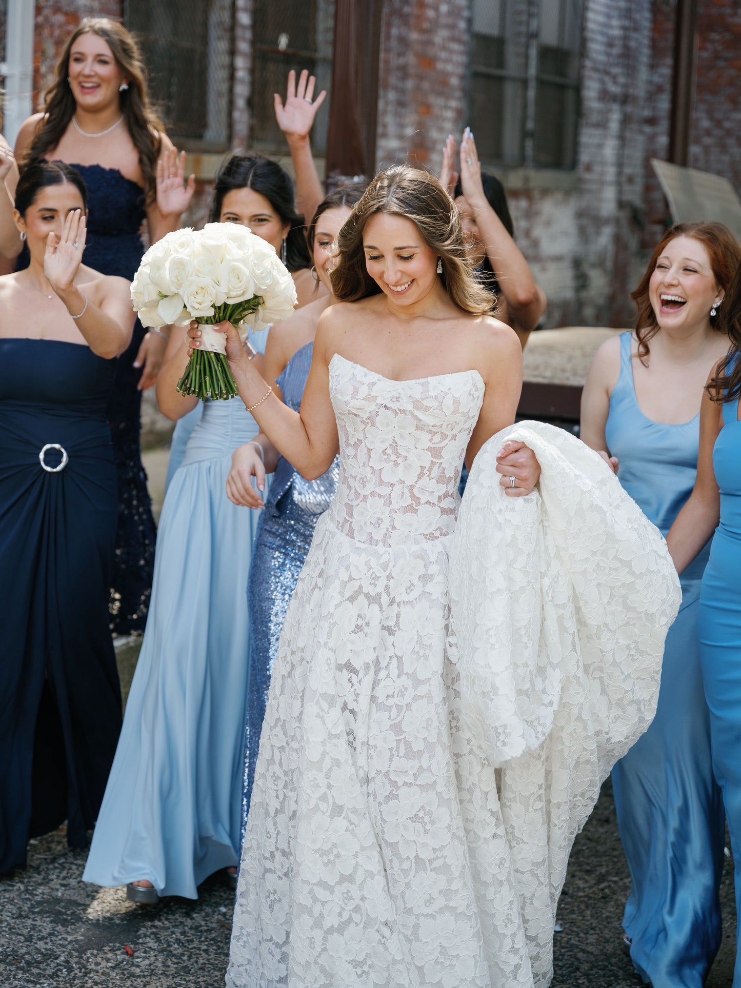 Strapless Floral Lace A-Line Wedding Dress