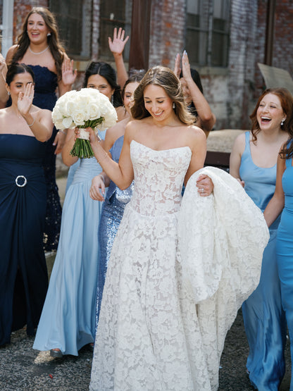 Strapless Floral Lace A-Line Wedding Dress