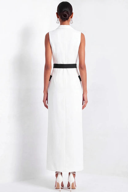 Sleeveless Double-Breasted Maxi Tuxedo Dress