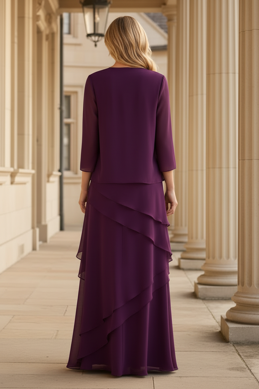 Elegant Tiered Chiffon Gown with Jacket