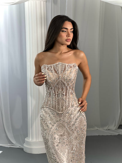 Strapless Corset Beaded Evening Gown