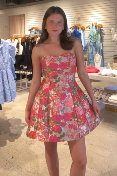Strapless Floral Print Fit and Flare Mini Dress