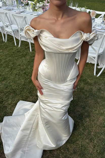 Corset Off-the-Shoulder Ruched Wedding Dress