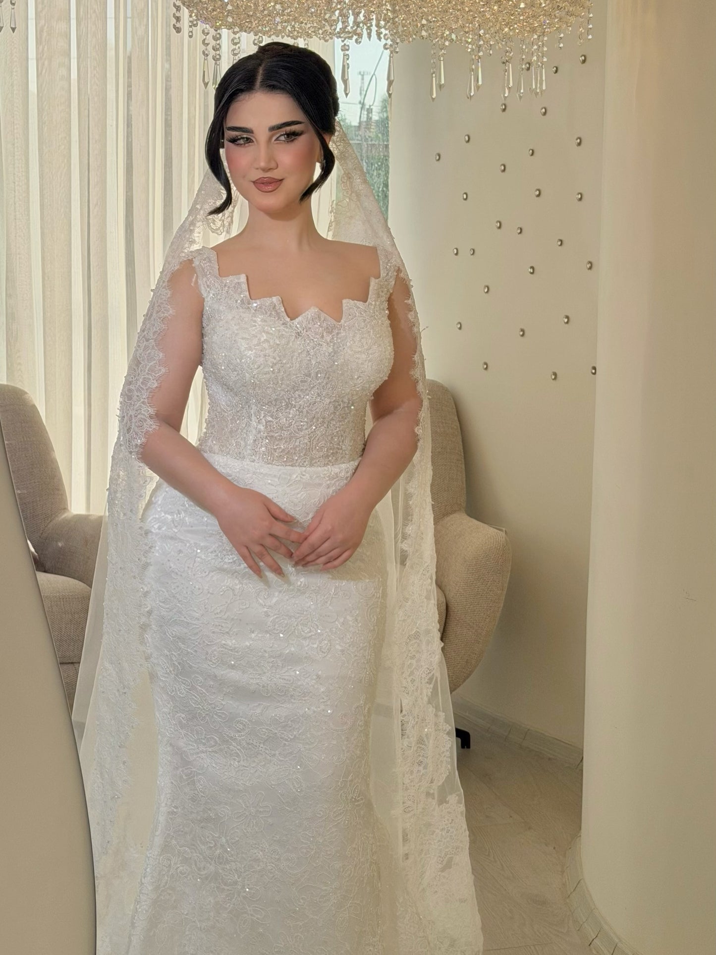 Scalloped Mermaid Wedding Dress with Cape
